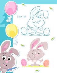Adorable easter bunnies - Coloring page for preschool and school children - Educational game - Adorable illustration
