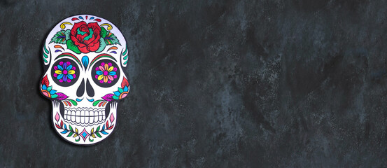 Day of the Dead. Hand painted paper Skull .