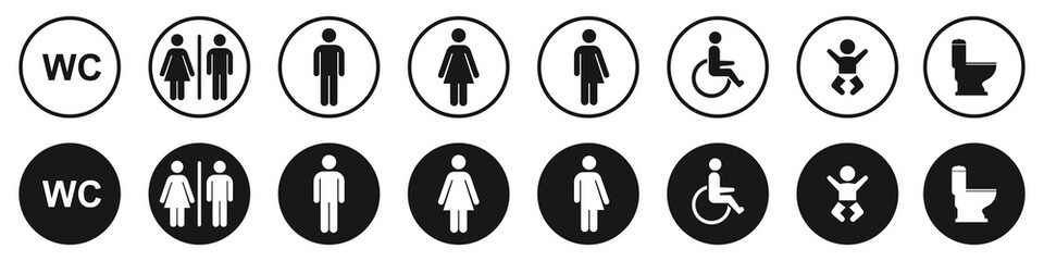 Toilet icons set, man and woman symbol,  toilet signs, WC  toilet signs,  vector illustration - obrazy, fototapety, plakaty