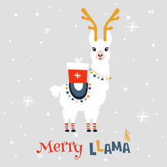 Christmas card with llama. Merry Christmas card