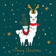 Christmas card with llama. Merry Christmas card © Mrs Opossum
