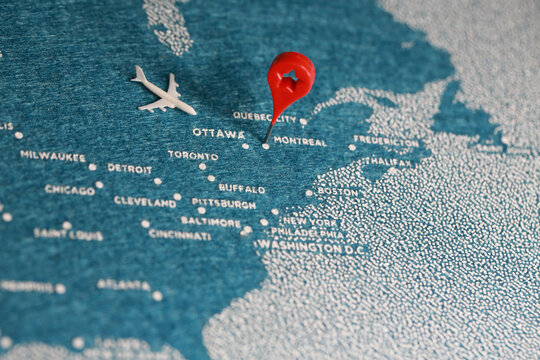handmade travel felt painted map with pin in Canada