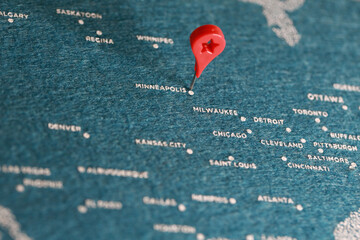handmade travel felt painted blue map with pin in usa