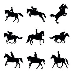 Silhouette Of Horseback Riding Or Equestrian Sport Set