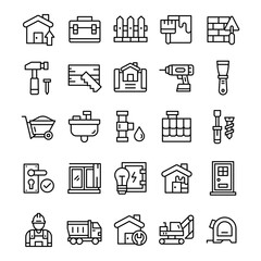 Set of Home and Renovation icons with line art style.