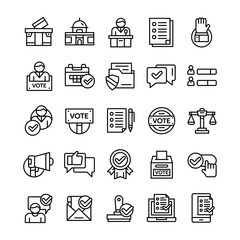 Set of Voting and election icons with line art style.