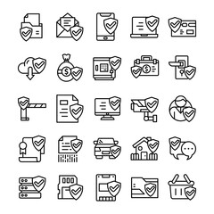 Fototapeta premium Set of Protect and Security icons with line art style.