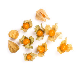 Cape gooseberry, physalis isolated on white background, clipping path, full depth of field