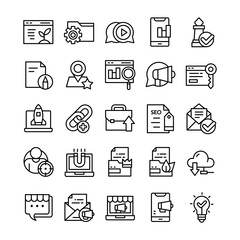 Set of SEO icons with line art style.