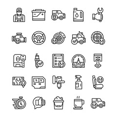 Set of Car Service icons with line art style.