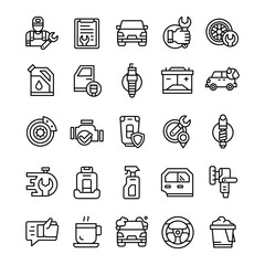 Set of Car Service icons with line art style.