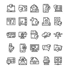 Set of Cyber Security icons with line art style.