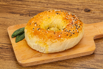 Hot tasty Uzbek flatbread for snack