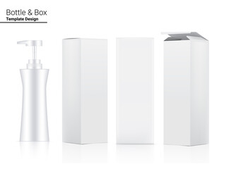 Glossy Pump Bottle Mock up Realistic Cosmetic and 3 Dimensional Box for Whitening Skincare and Aging anti-wrinkle merchandise on White Background Illustration. Health Care and Medical.