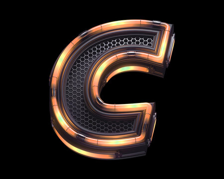 Futuristic Orange Light Font. Letter C