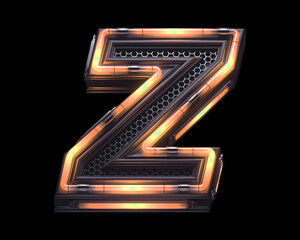 Futuristic orange light font. Letter Z