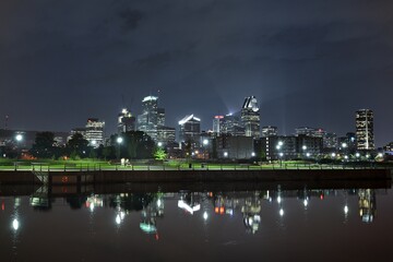 Montreal at night from Canal Lachine and Griffintown