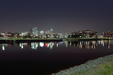 Montreal at night from Canal Lachine and Griffintown