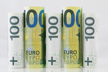 Rolls of PLN and EUR banknotes