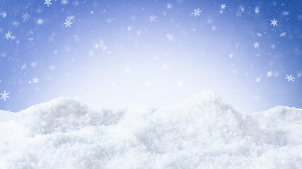 Winter snow background with snowflakes  over blue.