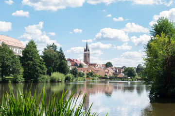 Fototapeta na wymiar Svet, Trebon, Czech Republic , view summer old town pond water sunny day europe, blue sky tourism