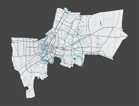 Detailed map of Bangkok city, Cityscape. Royalty free vector illustration.