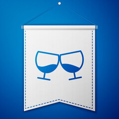 Blue Glass of cognac or brandy icon isolated on blue background. White pennant template. Vector Illustration.