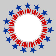 American flag symbols round border frame card banner with empty space for text.