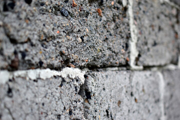 The gray surface of the wall of cinder block