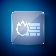 White Firewall, security wall icon isolated on blue background. Square glass panels. Vector.