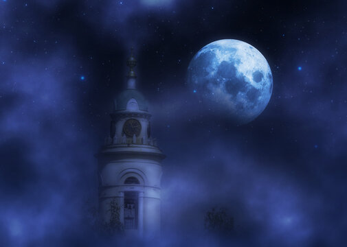 Old chapel and moon