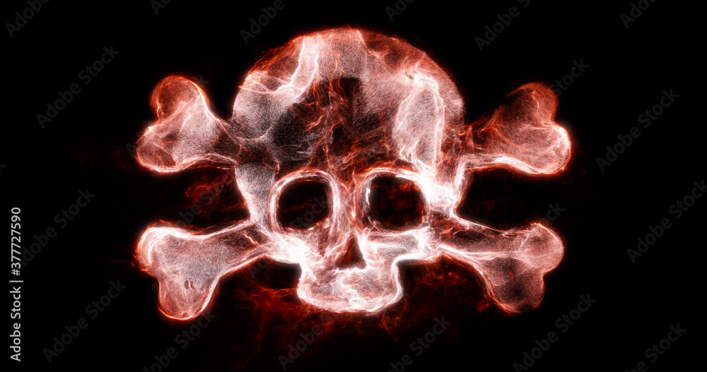 Wall mural 3d skull cross and bone concept. hacker, virus, trojan, cyber attack, poison abstract animation. pir