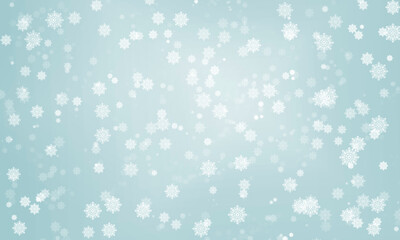 blue simple light winter background with curly snowflakes on a light background. Snowfall. Christmas universal background for cards, invitations, banners, brochures.