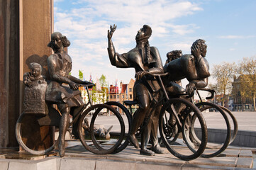 Naklejka premium Statues at T’Zand Square, Bruges, Belgium.