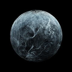 Abstract fluid, Water in sphere. particles flowing around sphere. Turbulent particles bursting, swirling around ball. Perfect for overlay and logos.