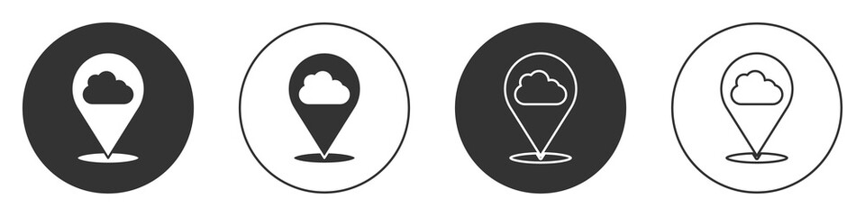 Black Location cloud icon isolated on white background. Circle button. Vector.
