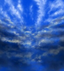 Digital oil paintings landscape, blue sky with clouds