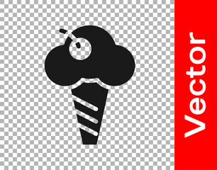 Black Ice cream in waffle cone icon isolated on transparent background. Sweet symbol. Vector.