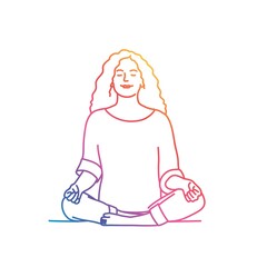 Illustration with woman lotus pose. Vector line.