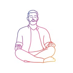 Illustration with man lotus pose. Vector line.