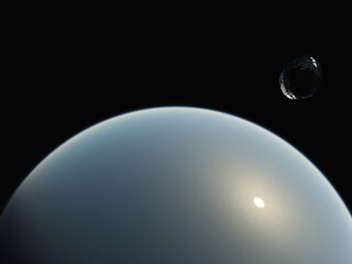 Obraz premium Water planet and ice moon. 3D rendering