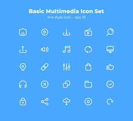 vector illustration of basic multimedia line icon set. modern and minimalist design. good for web design, landing page, mobile apps, user interface, and social media design.