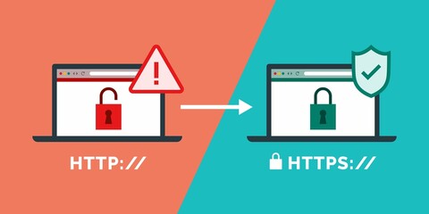HTTP and HTTPS protocols - obrazy, fototapety, plakaty