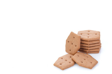 Sweet crackers with cocoa isolated on white background. Close-up. Full depth of fieldm.