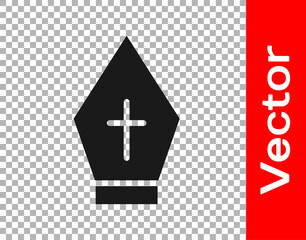 Black Pope hat icon isolated on transparent background. Christian hat sign. Vector.