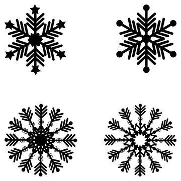 Paper cutout snowflakes isolated on white background. Winter christmas decoration. Black paper decoration template for scrapbooking, laser cutting, cut out printers, wood.