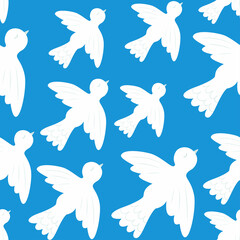 Seamless vector pattern with birds on a blue background. Vector animal background. A Scandinavian-style pattern. For wallpaper, textiles, fabric, paper.
