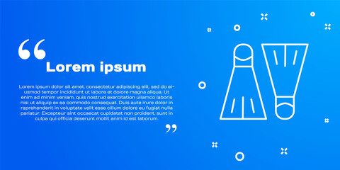 White line Rubber flippers for swimming icon isolated on blue background. Diving equipment. Extreme sport. Sport equipment. Vector Illustration. © Kostiantyn