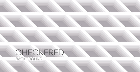 Checkered background in angular perspective. Slanted white squares with shadows.