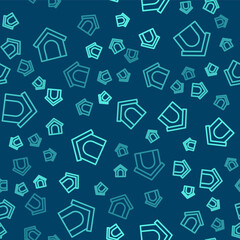 Green line Dog house icon isolated seamless pattern on blue background. Dog kennel. Vector.